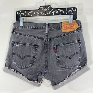 Levi's 501 Cut Off Jean Shorts Distressed Black Grey Faded Wash 32 100% Cotton